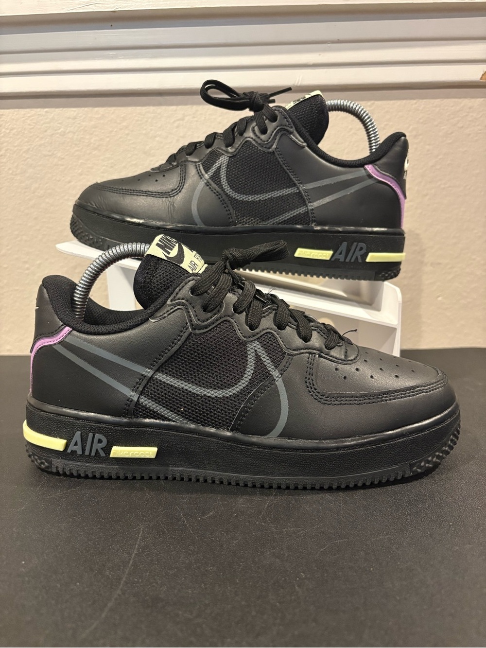 Nike Air Force 1 React Triple Black Violet CD6960-001 Youth Sz 6.5Y Womens Sz 8 - Picture 1 of 11